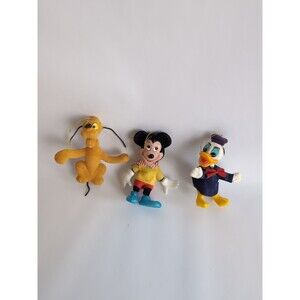 Vintage Mickey Donald Pluto Christmas Ornaments Flocked Felt Lot of 3 Disney